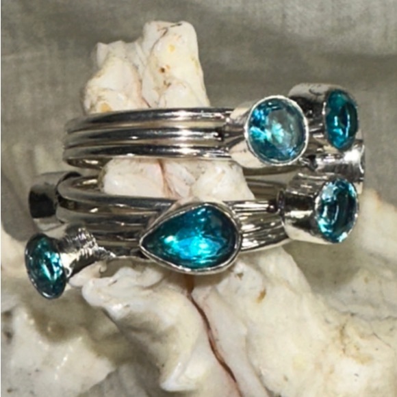 Blue Topaz multi-gem handcrafted adjustable ring - Picture 2 of 10